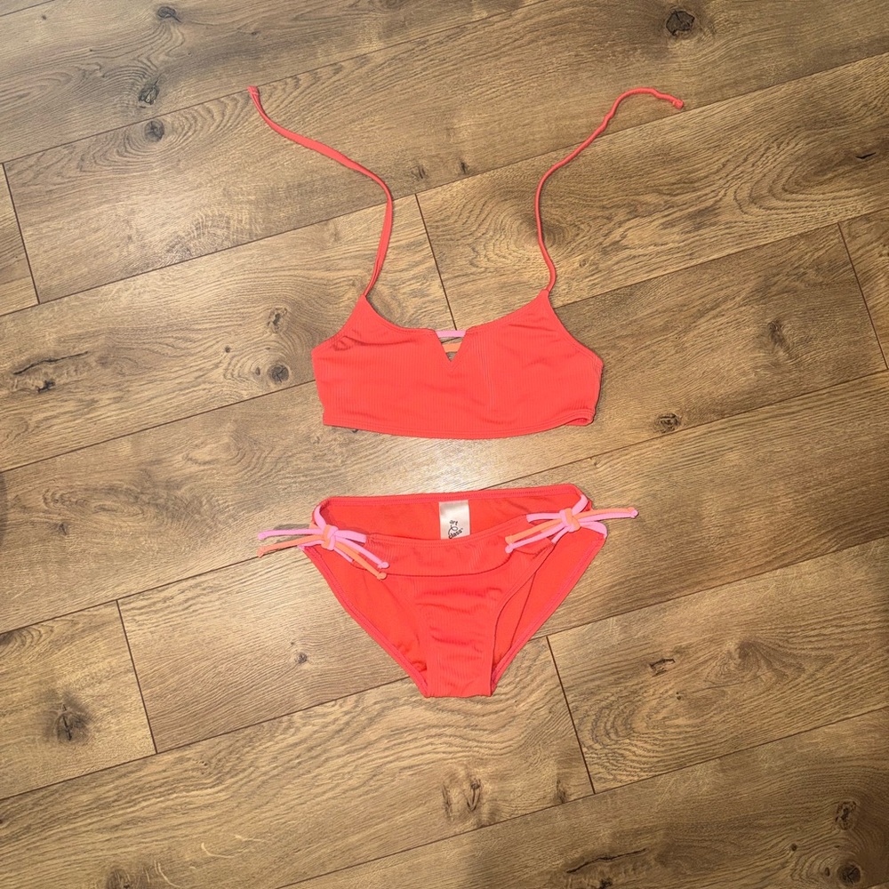 art class Coral Pink Girls Two-Piece Bikini with Pink Ties